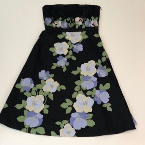 LOFT strapless floral print dress, dark navy, sz 2